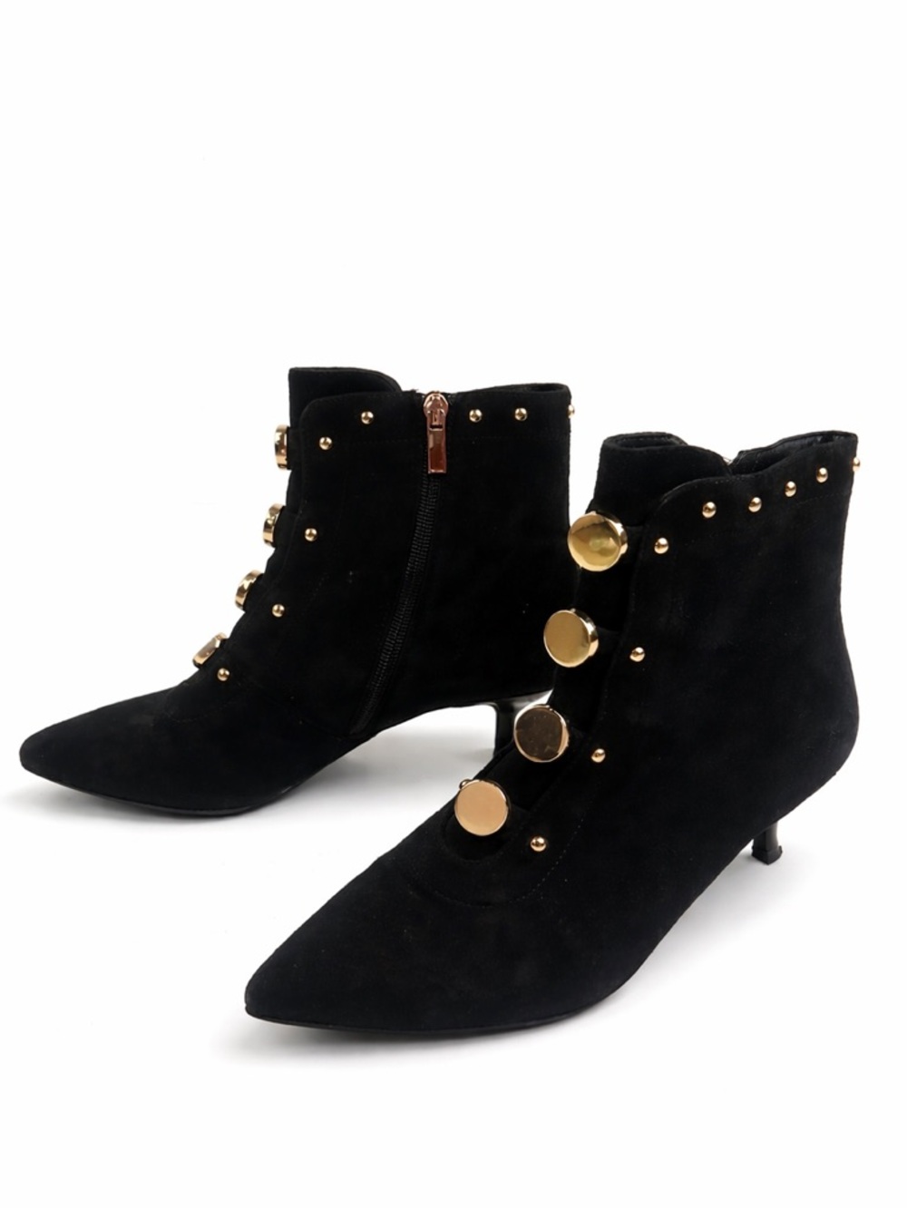 Jones Bootmaker Vintage Black Suede Studded Ankle Heel Boots Women’s Size 8 39